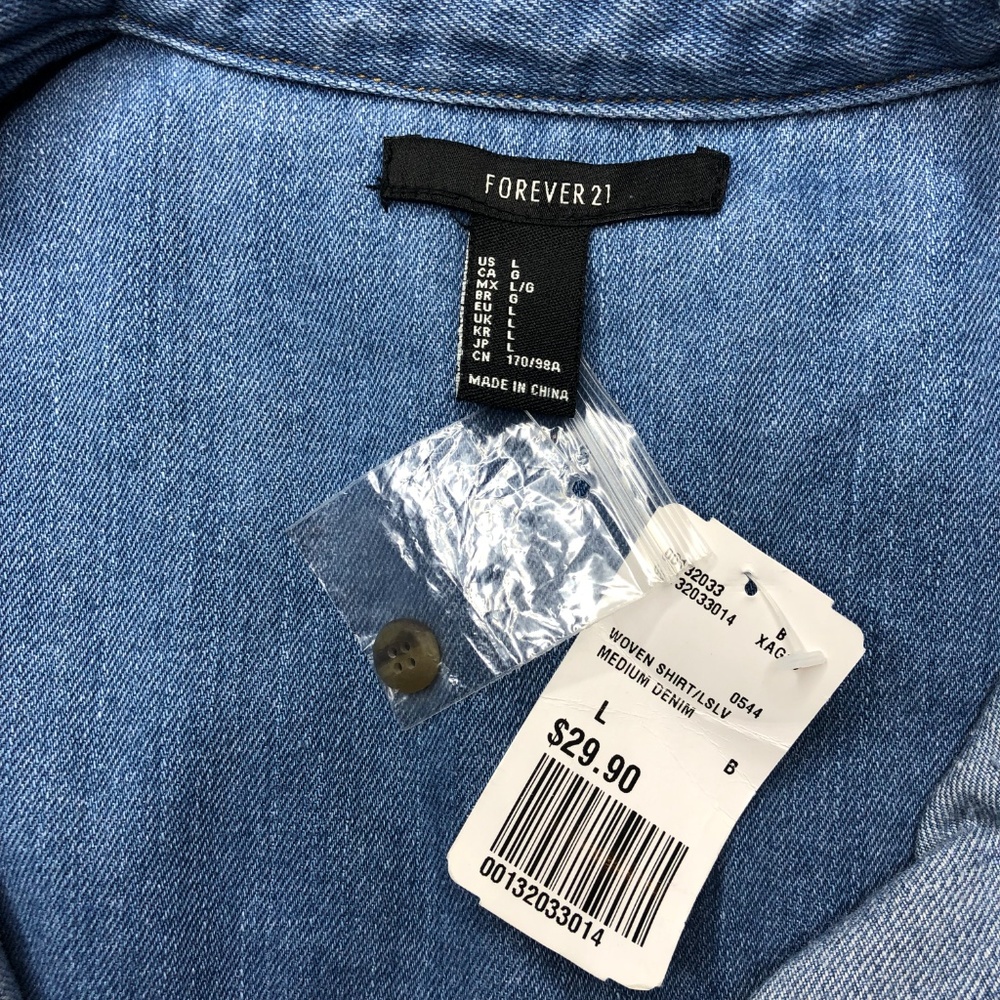 Forever 21 Womens Woven Jean Shirt Denim Shirt Med - Picture 4 of 7